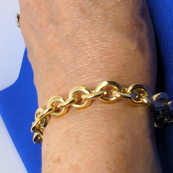 Vtg. 18K Yellow Gold Plated Men Women O Ring Link Chain Bracelet 8.5 Inches - Picture 3 of 8